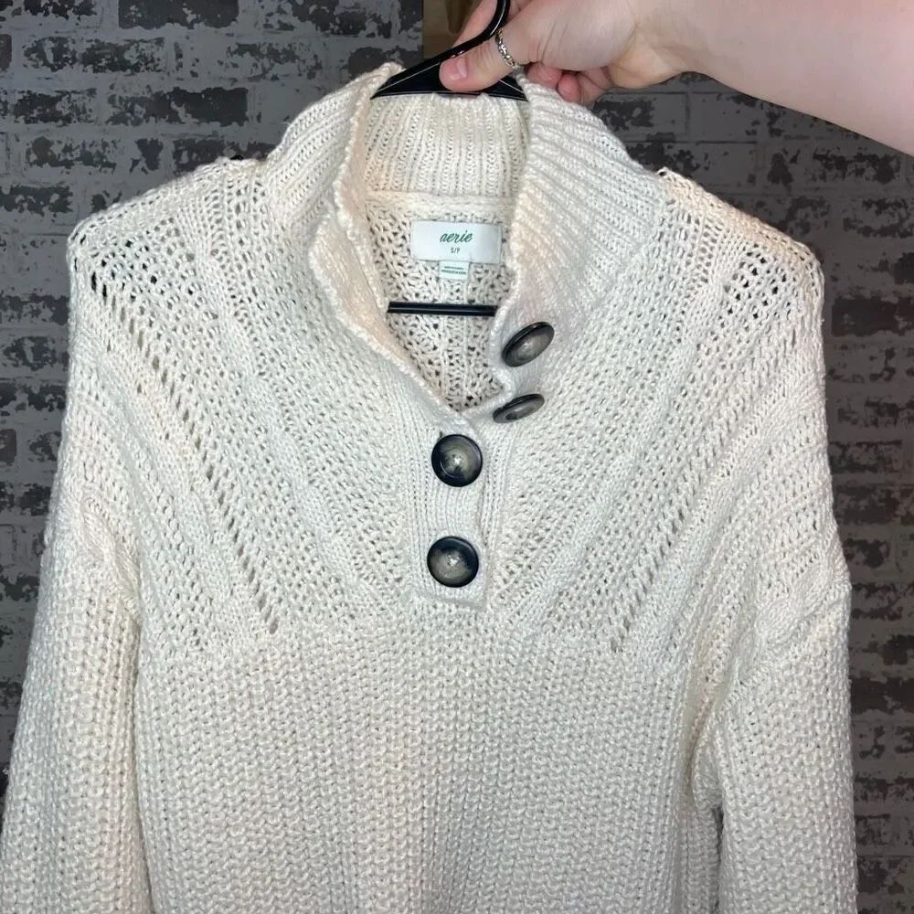 Aerie | women cream knitted Henley sweater